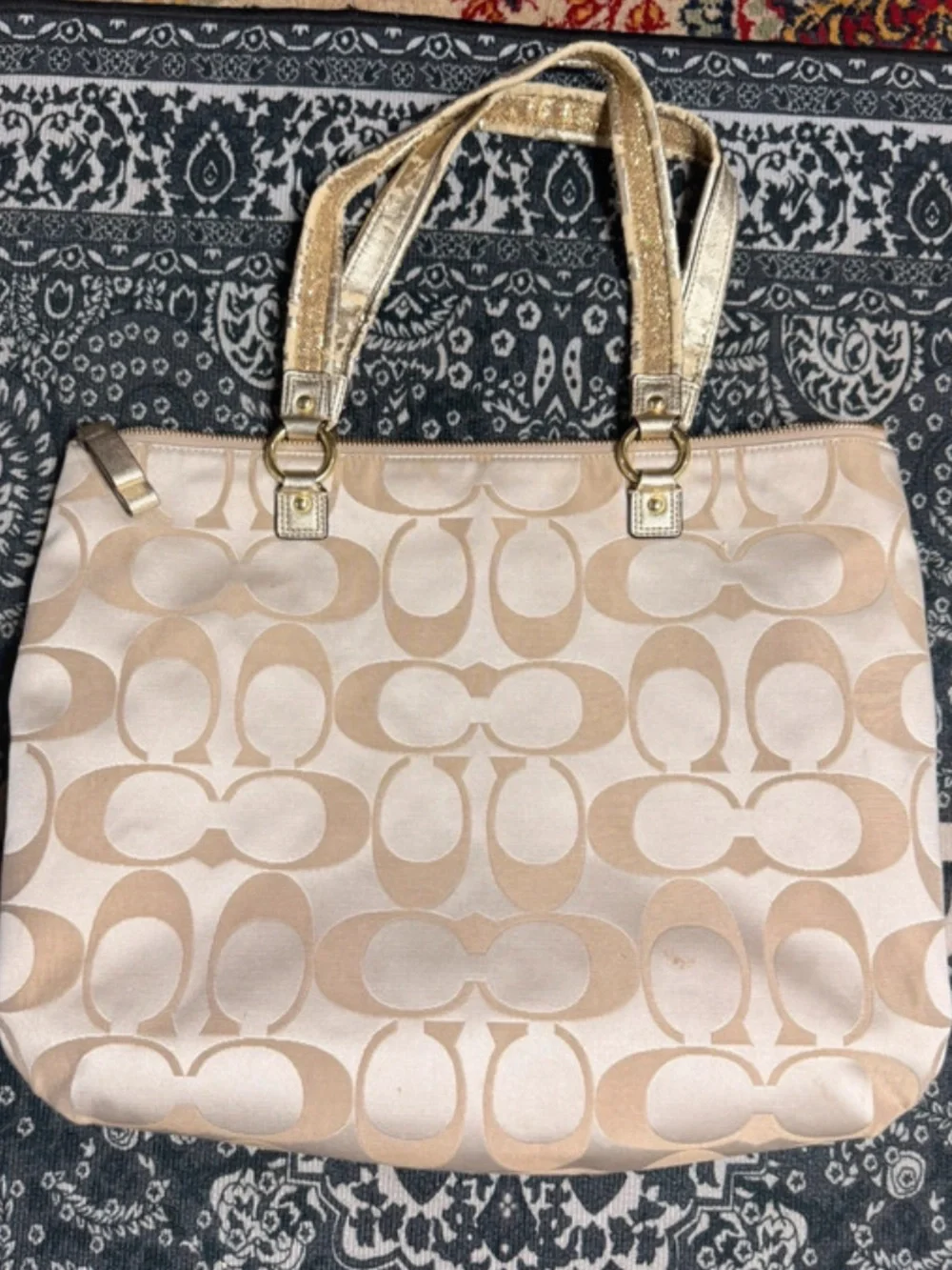 Coach Multicolor Floral Signature Tote with Gold Handles